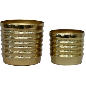DRW Set van 2 ronde plantenbakken van messing, goudkleurig, 16 x 14 en 20 x 18,5 cm DRW Set van 2 ronde plantenbakken van messing, goudkleurig, 16 x 14 en 20 x 18,5 cm