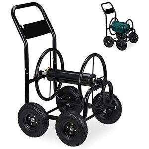 Relaxdays slangenwagen, metaal, met handslinger, tuinslanghaspel op wielen, tot 75 m tuinslang, zwart Relaxdays slangenwagen, metaal, met handslinger, tuinslanghaspel op wielen, tot 75 m tuinslang, zwart