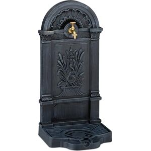 Relaxdays muurfontein met kraan, antieke stijl, HxBxD: 82,5 x 39 x 33 cm, tuin, buitenkraan vrijstaand, met putje, grijs Relaxdays muurfontein met kraan, antieke stijl, HxBxD: 82,5 x 39 x 33 cm, tuin, buitenkraan vrijstaand, met putje, grijs