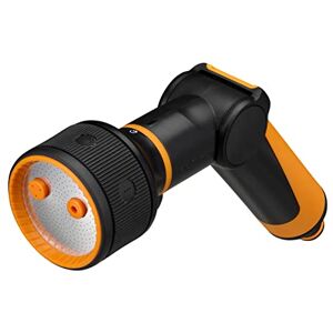 Fiskars spuitpistool, 3 functies, met straal-, nevel- en regendouchepatroon, traploze doorstroomregeling met duimbediening, universele maat, zwart/oranje, 1065486 Fiskars spuitpistool, 3 functies, met straal-, nevel- en regendouchepatroon, traploze doorstroomregeling met duimbediening, universele maat, zwart/oranje, 1065486