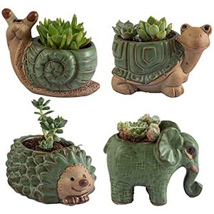 godealio Kleine vetplanten potten met drainage, keramische dierenplantenbak, kamerplantenpotten, schattige cactus/bonsai kleine bloempotten voor huisdecoratie en bureaudecoratie, een set van 4 stuks is godealio Kleine vetplanten potten met drainage, keramische dierenplantenbak, kamerplantenpotten, schattige cactus/bonsai kleine bloempotten voor huisdecoratie en bureaudecoratie, een set van 4 stuks is