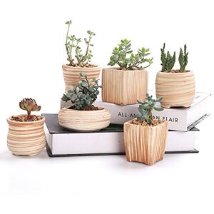 SUN-E 6 In Set 3 "Keramische Houten Patroon Vetplant Pot Cactus Plant Pot Bloempot Container Planter Gift Idee SUN-E 6 In Set 3 "Keramische Houten Patroon Vetplant Pot Cactus Plant Pot Bloempot Container Planter Gift Idee