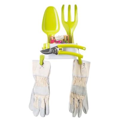 Zendea Tuingereedschapsset, groen, bestaande uit een schep, hark, schaar en praktische houder met klemmen voor het ophangen van tuinhandschoenen, ideaal voor degenen die graag bloemen en planten Zendea Tuingereedschapsset, groen, bestaande uit een schep, hark, schaar en praktische houder met klemmen voor het ophangen van tuinhandschoenen, ideaal voor degenen die graag bloemen en planten