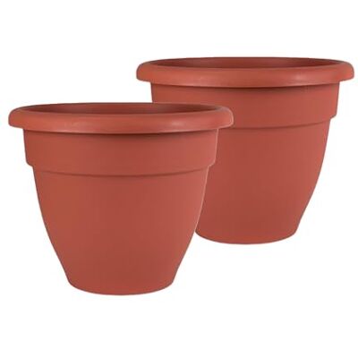 The HC Companies Plantenbakken, klei, 10" (Pack van 2) kunststof, afvoer en stekker, opgerolde rand, licht, uv-bestendig, voor binnen en buiten, tuin, kantoor en woondecoratie The HC Companies Plantenbakken, klei, 10" (Pack van 2) kunststof, afvoer en stekker, opgerolde rand, licht, uv-bestendig, voor binnen en buiten, tuin, kantoor en woondecoratie