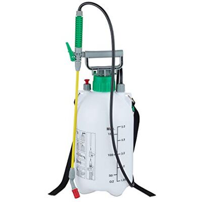 Relaxdays drukspuit 5 liter, plantenspuit met slang en lans, universeel, voor in de tuin, 3 bar, verstelbare kop, wit Relaxdays drukspuit 5 liter, plantenspuit met slang en lans, universeel, voor in de tuin, 3 bar, verstelbare kop, wit