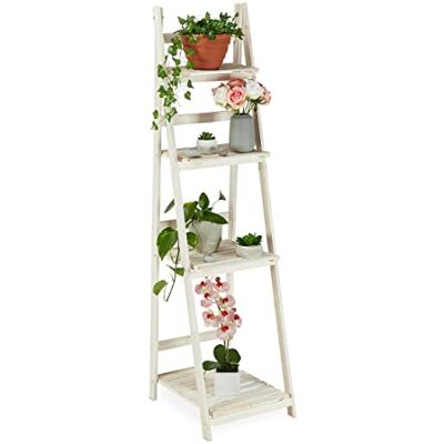 Relaxdays plantenrek, binnen & balkon, klapbaar, shabby chic, HBD: 160x41x50 cm, 4 etages Relaxdays plantenrek, binnen & balkon, klapbaar, shabby chic, HBD: 160x41x50 cm, 4 etages
