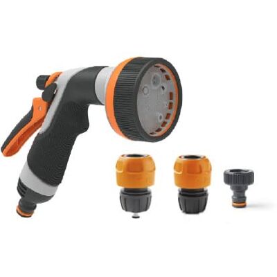 G.F. SRL, 8 JET EASY Irrigatiepistool voor tuin, planten en bloemen, van kunststof, met 8 verstelbare sproeiers, compleet met armaturen en kraanaansluiting. Made in Italy G.F. SRL, 8 JET EASY Irrigatiepistool voor tuin, planten en bloemen, van kunststof, met 8 verstelbare sproeiers, compleet met armaturen en kraanaansluiting. Made in Italy