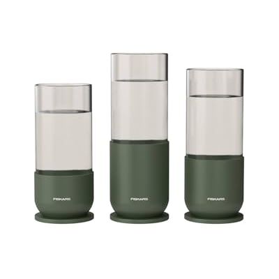 Fiskars Urban Plant Care Kweekglasset, 3-delig Voor Vermeerdering van Stekjes, 3 Glazen potten en 3 Metalen standaard, Olijfgroen, 1080910 Fiskars Urban Plant Care Kweekglasset, 3-delig Voor Vermeerdering van Stekjes, 3 Glazen potten en 3 Metalen standaard, Olijfgroen, 1080910