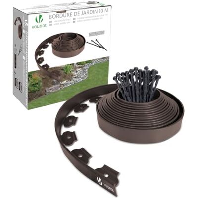 VOUNOT 10 m flexibele gazonrand, kunststof tuinrand met 30 sterke bevestigingspinnen, rand voor gras, grind, paden, opritten, hoogte 5 cm, donkerbruin VOUNOT 10 m flexibele gazonrand, kunststof tuinrand met 30 sterke bevestigingspinnen, rand voor gras, grind, paden, opritten, hoogte 5 cm, donkerbruin