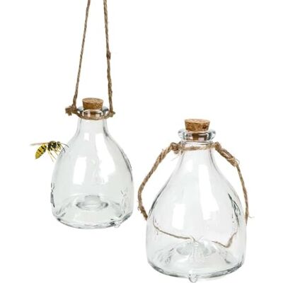 Kinzo Wespenval voor buiten, 2 stuks, wespenval van glas Insectenval met ophangkoord en kurksluiting Kinzo Wespenval voor buiten, 2 stuks, wespenval van glas Insectenval met ophangkoord en kurksluiting