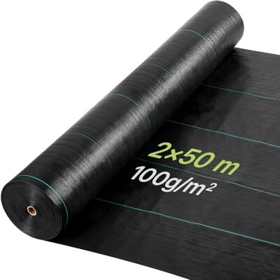 VEVOR Rol onkruiddoek 2 x 50 m, onkruidbeschermingsdoek voor de tuin, 100 g/m² van polypropyleen, barrière tegen onkruid voor aarde en kas, zwart VEVOR Rol onkruiddoek 2 x 50 m, onkruidbeschermingsdoek voor de tuin, 100 g/m² van polypropyleen, barrière tegen onkruid voor aarde en kas, zwart