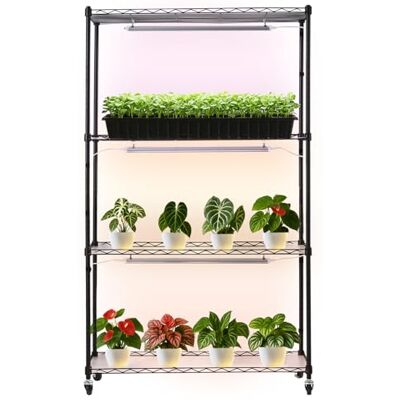 VEVOR Plantenstandaard met groeilicht, 4 niveaus, 150 cm, 90 W, plantenrek met draaibare rubberen wielen, 3 instelbare verlichtingsmodi, voor plantengroei, 900 x 350 x 1500 mm VEVOR Plantenstandaard met groeilicht, 4 niveaus, 150 cm, 90 W, plantenrek met draaibare rubberen wielen, 3 instelbare verlichtingsmodi, voor plantengroei, 900 x 350 x 1500 mm