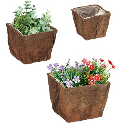 Relaxdays bloempot set van 3, kokosvezels, vierkant, 3 groottes, tuin, balkon & vensterbank, voorzien van folie, naturel Relaxdays bloempot set van 3, kokosvezels, vierkant, 3 groottes, tuin, balkon & vensterbank, voorzien van folie, naturel