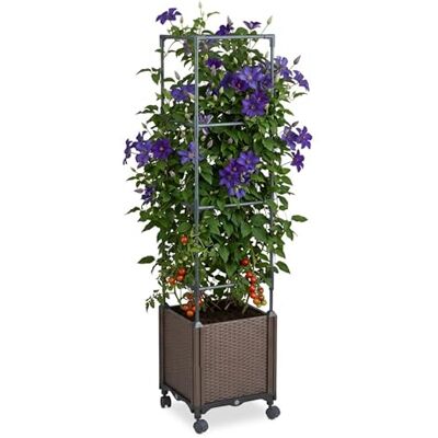 Relaxdays plantenbak met klimrek, wieltjes, kunststof/staal, 135x30x30 cm, antraciet Relaxdays plantenbak met klimrek, wieltjes, kunststof/staal, 135x30x30 cm, antraciet