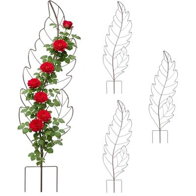 Relaxdays trellis, set van 4, HxB: 100 x 30 cm, blad, metaal, bruin plantenklimrek, klimplanten, tuin Relaxdays trellis, set van 4, HxB: 100 x 30 cm, blad, metaal, bruin plantenklimrek, klimplanten, tuin