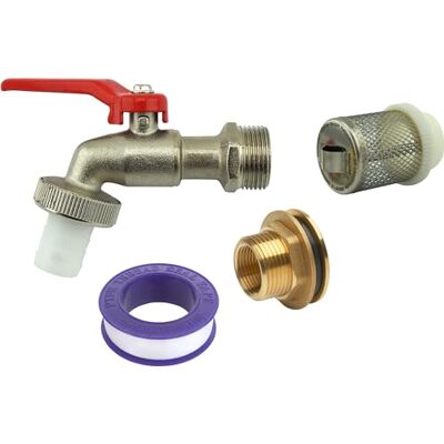 Meister Regentonafvoerset 4-delig kogelkraan 3/4 inch AG met zuigmand, afdichtband en aansluitingen messing/regentonuitloop/regentontapkraan, kraan, afsluitkraan, 9924900 Meister Regentonafvoerset 4-delig kogelkraan 3/4 inch AG met zuigmand, afdichtband en aansluitingen messing/regentonuitloop/regentontapkraan, kraan, afsluitkraan, 9924900