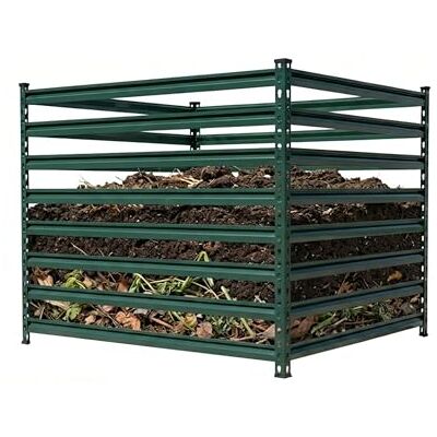 Relaxdays metalen compostbak tuin, biocomposter, 900 L, bladverdeling, groen, HxBxD: 90x100x100 cm Relaxdays metalen compostbak tuin, biocomposter, 900 L, bladverdeling, groen, HxBxD: 90x100x100 cm