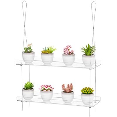 OtNiap 2-laags transparant acryl en draadtouw opknoping raam plantenstandaard, 46 x 16 x 10 cm, ondersteunt 20 kg, ideaal voor het kweken van kruiden, vetplanten, bloemen OtNiap 2-laags transparant acryl en draadtouw opknoping raam plantenstandaard, 46 x 16 x 10 cm, ondersteunt 20 kg, ideaal voor het kweken van kruiden, vetplanten, bloemen