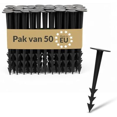 BAKOKI Kunststof grondankers, bevestiging 50 stuks, uv-stabiel, geribbelde constructie en weerhaken, brede kop, ideaal voor onkruidvlies, geotextiel, mulch, gazon BAKOKI Kunststof grondankers, bevestiging 50 stuks, uv-stabiel, geribbelde constructie en weerhaken, brede kop, ideaal voor onkruidvlies, geotextiel, mulch, gazon
