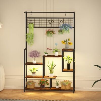 GarveeTech 7-laags hoog metalen plantenrek met geïntegreerde plantenlamp, robuust bloemen- en bonsaivoetstuk met haken voor binnen, balkon of woonkamer, multifunctioneel displayrek GarveeTech 7-laags hoog metalen plantenrek met geïntegreerde plantenlamp, robuust bloemen- en bonsaivoetstuk met haken voor binnen, balkon of woonkamer, multifunctioneel displayrek