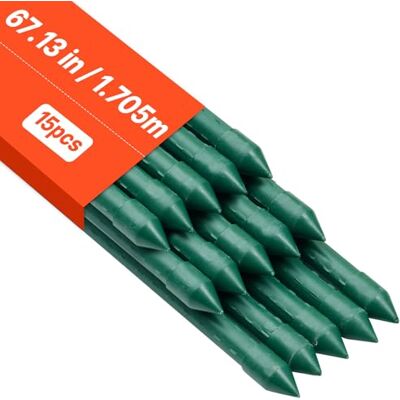 VEVOR Tuinharingen, 1705 mm, 15 stuks, steunstokken voor planten met puntige uiteinden en antislip noppen voor het kweken van klimplanten, groenten in de open lucht VEVOR Tuinharingen, 1705 mm, 15 stuks, steunstokken voor planten met puntige uiteinden en antislip noppen voor het kweken van klimplanten, groenten in de open lucht