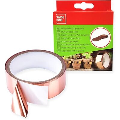SWISSINNO Kopertape tegen slakken – Zelfklevende barrière voor potten en plantenbakken – 5 m x 3 cm – Voor buitengebruik SWISSINNO Kopertape tegen slakken – Zelfklevende barrière voor potten en plantenbakken – 5 m x 3 cm – Voor buitengebruik