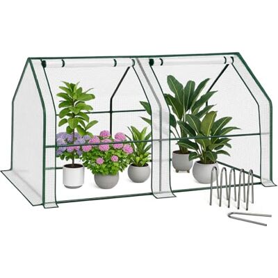 VOUNOT ® Mini Tuinkas 180x90x90 cm, Wandelbare Foliekas met 2 Ritsdeuren, Compact Kweekkas voor Balkon en Tuin, Versterkte PE-Folie 135 g/m², Wit VOUNOT ® Mini Tuinkas 180x90x90 cm, Wandelbare Foliekas met 2 Ritsdeuren, Compact Kweekkas voor Balkon en Tuin, Versterkte PE-Folie 135 g/m², Wit