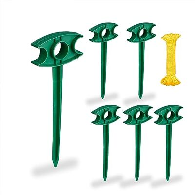 Relaxdays kunststof haringen, met touw, 15 meter, voor bloemenperkjes, tuinslangen, begrenzingsdraad robotmaaier, groen Relaxdays kunststof haringen, met touw, 15 meter, voor bloemenperkjes, tuinslangen, begrenzingsdraad robotmaaier, groen