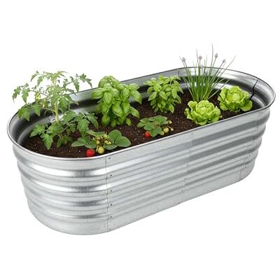 Relaxdays Verhoogde plantenbak van verzinkt metaal, bloemen, groenten HxBxD: 45x150x60 cm, halfrond, zilver Relaxdays Verhoogde plantenbak van verzinkt metaal, bloemen, groenten HxBxD: 45x150x60 cm, halfrond, zilver
