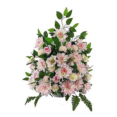 DRW Centrum kunstbloemen begraafplaats, heiligen, kerken, jubilea, ceremonies, roze bruiloft met dahlia's, rozen en chrysanten mini's 70x78x40 cm DRW Centrum kunstbloemen begraafplaats, heiligen, kerken, jubilea, ceremonies, roze bruiloft met dahlia's, rozen en chrysanten mini's 70x78x40 cm