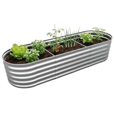 Relaxdays verhoogde plantenbak, verzinkt metaal, bloemen en groenten, 45x240x60 cm, halfrond, zilver Relaxdays verhoogde plantenbak, verzinkt metaal, bloemen en groenten, 45x240x60 cm, halfrond, zilver