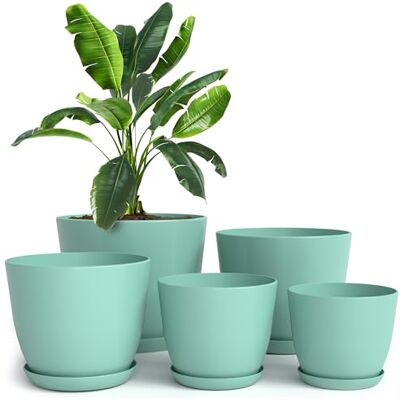 Utopia Home Bloempotten voor binnen met drainage, 17,8/16,8/15,2/13,5/12,2 cm, bloempotten voor binnen, 5 stuks plastic plantenbakken, voor thuis, Aqua Utopia Home Bloempotten voor binnen met drainage, 17,8/16,8/15,2/13,5/12,2 cm, bloempotten voor binnen, 5 stuks plastic plantenbakken, voor thuis, Aqua