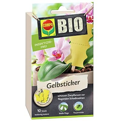 Compo BIO gele stickers, lijmval, ideaal als vliegenval, inclusief houten stokken, insecticide-vrij, 10 stuks Compo BIO gele stickers, lijmval, ideaal als vliegenval, inclusief houten stokken, insecticide-vrij, 10 stuks