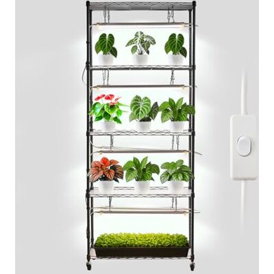 VEVOR Doe-het-zelf plantenrek met kweeklampen, 180 cm hoge metalen plantenstandaard voor binnen met wielen, 192 W en 5000 K volspectrum groeilichten VEVOR Doe-het-zelf plantenrek met kweeklampen, 180 cm hoge metalen plantenstandaard voor binnen met wielen, 192 W en 5000 K volspectrum groeilichten
