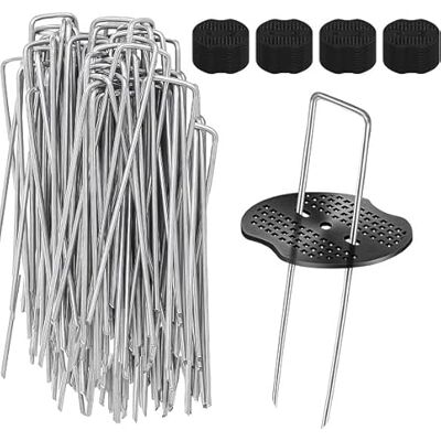 HIYAA Onkruid Membraan Haringen, 50 Pack Metalen 6"/150mm Onkruid Controle Membraan Pinnen+50 Pack Buffer Washer Heavy Duty Grond Haringen Onkruid Stof Haringen Kunstmatige Gras Pinnen Tuin Pinnen Nietjes HIYAA Onkruid Membraan Haringen, 50 Pack Metalen 6"/150mm Onkruid Controle Membraan Pinnen+50 Pack Buffer Washer Heavy Duty Grond Haringen Onkruid Stof Haringen Kunstmatige Gras Pinnen Tuin Pinnen Nietjes