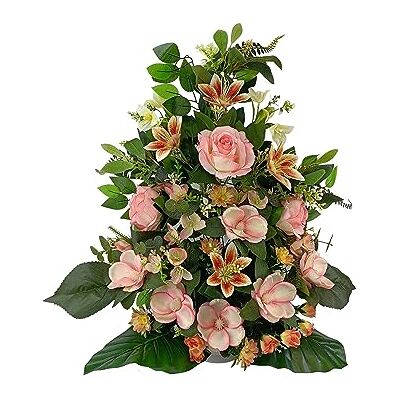 DRW Kunstbloemencentrum begraafplaats, heiligen, kerken, jubilea, ceremonies, bruiloften, roze zalm met magnolia, rozen en lelies, 70 x 77 x 33 cm DRW Kunstbloemencentrum begraafplaats, heiligen, kerken, jubilea, ceremonies, bruiloften, roze zalm met magnolia, rozen en lelies, 70 x 77 x 33 cm