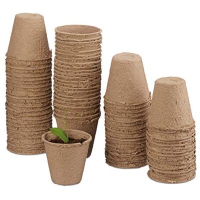 Relaxdays kweekpotjes set, biologisch afbreekbaar, voor planten, rond, 80 stuks, stekpotjes, cellulose, Ø: 6 cm, beige Relaxdays kweekpotjes set, biologisch afbreekbaar, voor planten, rond, 80 stuks, stekpotjes, cellulose, Ø: 6 cm, beige