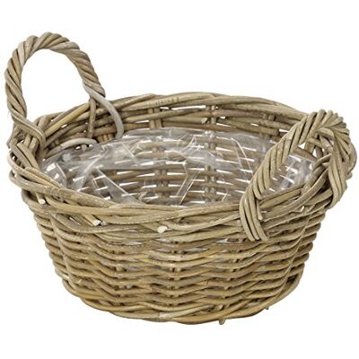 Dehner Rotan plantenbak met handvat, Ø 26 cm, hoogte 12 cm, rotan vlechtwerk, grijs/bruin Dehner Rotan plantenbak met handvat, Ø 26 cm, hoogte 12 cm, rotan vlechtwerk, grijs/bruin