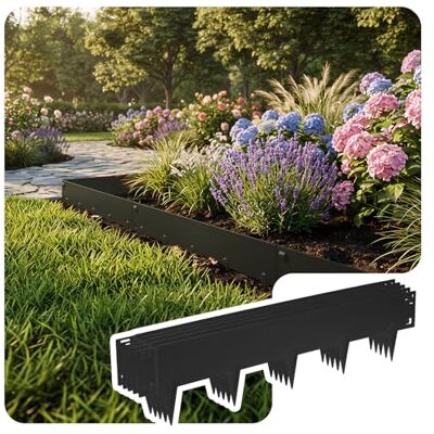 VOUNOT Gazonrand van verzinkt metaal, 10 m, scheidingsrand, robuust, dikte 1,5 mm, 106 x 18 cm, 10 stuks, flexibel gazonhek voor tuin, planten, groentetuin, zwart VOUNOT Gazonrand van verzinkt metaal, 10 m, scheidingsrand, robuust, dikte 1,5 mm, 106 x 18 cm, 10 stuks, flexibel gazonhek voor tuin, planten, groentetuin, zwart
