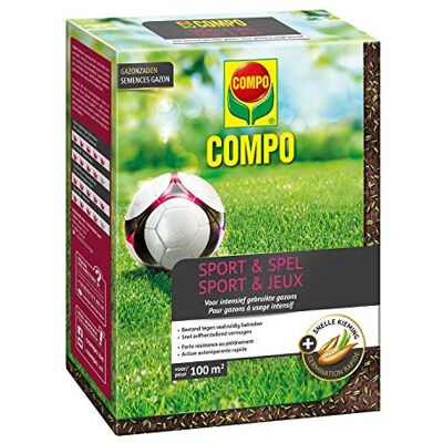 Compo Gazonzaden Sport & Spel, voor intensief gebruikte gazons, bestand tegen veelvuldig betreden, snel zelfherstellend vermogen, voor 100 m², 2 kg Compo Gazonzaden Sport & Spel, voor intensief gebruikte gazons, bestand tegen veelvuldig betreden, snel zelfherstellend vermogen, voor 100 m², 2 kg