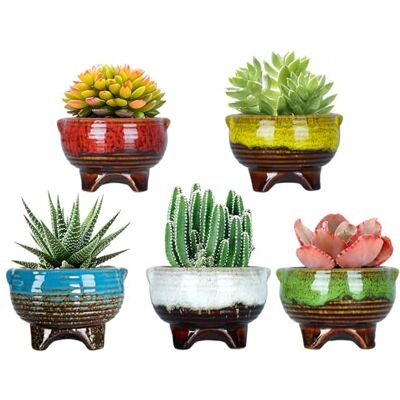 ARTKETTY Keramische vetplanten potten kleine cactus potten, 10 cm geglazuurde bloem plant container met drainage huis tuin decoratie pak van 5 ARTKETTY Keramische vetplanten potten kleine cactus potten, 10 cm geglazuurde bloem plant container met drainage huis tuin decoratie pak van 5