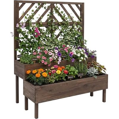 Relaxdays bloembak met spalier, HBD: 135x109x62 cm, hout, 2 plantenbakken & zichtscherm, tuinhoogbed, donkerbruin Relaxdays bloembak met spalier, HBD: 135x109x62 cm, hout, 2 plantenbakken & zichtscherm, tuinhoogbed, donkerbruin