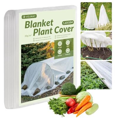 Velway 1,6 x 10 m Plant Fleece Vorstbescherming 30gsm Heavy Duty Plant Antivries Doek Winter Tuin Bescherming Doek voor Groenten Bloem van Vogels Insecten Velway 1,6 x 10 m Plant Fleece Vorstbescherming 30gsm Heavy Duty Plant Antivries Doek Winter Tuin Bescherming Doek voor Groenten Bloem van Vogels Insecten
