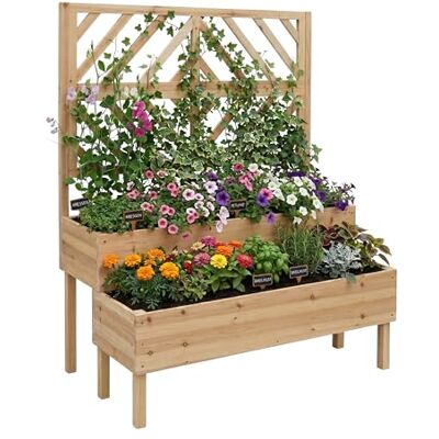 Relaxdays bloembak met latwerk, HxBxD: 135 x 109 x 62 cm, hout, 2 plantenbakken & zichtscherm, hoogbed, naturel Relaxdays bloembak met latwerk, HxBxD: 135 x 109 x 62 cm, hout, 2 plantenbakken & zichtscherm, hoogbed, naturel