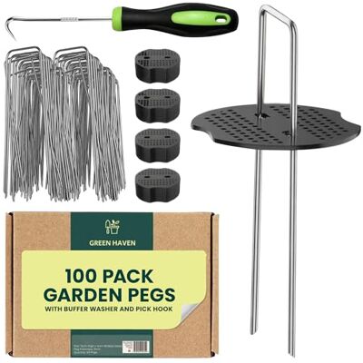 Green Haven Tuinharingen bufferbundel 100 stuks robuuste tuinharingen voor onkruidbestrijding, membraanharingen, onkruidbarrièrestof, gaas en landschapsarchitectuur 15 cm metalen tuinnietjes met Green Haven Tuinharingen bufferbundel 100 stuks robuuste tuinharingen voor onkruidbestrijding, membraanharingen, onkruidbarrièrestof, gaas en landschapsarchitectuur 15 cm metalen tuinnietjes met