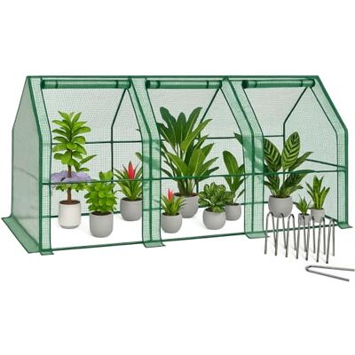 VOUNOT ® Mini Tuinkas 270x90x90 cm, Wandelbare Foliekas met 3 Ritsdeuren, Compact Kweekkas voor Balkon en Tuin, Versterkte PE-Folie 135 g/m², Groen VOUNOT ® Mini Tuinkas 270x90x90 cm, Wandelbare Foliekas met 3 Ritsdeuren, Compact Kweekkas voor Balkon en Tuin, Versterkte PE-Folie 135 g/m², Groen