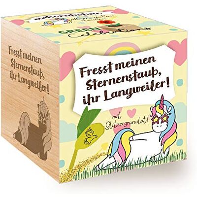 Feel Green Grow Your Own Houten eenhoorn met lasergravure "Fresst Meinen Sternenstaub, Your Langweiler" Duurzaam cadeau-idee Milieuvriendelijk Gemaakt in Oostenrijk Feel Green Grow Your Own Houten eenhoorn met lasergravure "Fresst Meinen Sternenstaub, Your Langweiler" Duurzaam cadeau-idee Milieuvriendelijk Gemaakt in Oostenrijk
