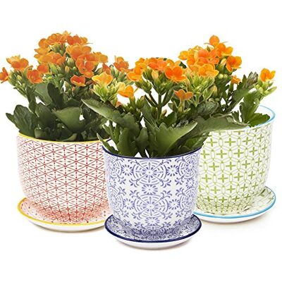 Chive 'Liberte' keramische plantenpotten schattige, mooie potten voor bloemen en kamerplanten binnen en buiten Set van 3 karmozijnrood, groen en blauw Chive 'Liberte' keramische plantenpotten schattige, mooie potten voor bloemen en kamerplanten binnen en buiten Set van 3 karmozijnrood, groen en blauw