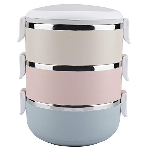 Eatbuy Thermische lunchdoos-draagbare roestvrijstalen thermische lunchbox container bento doos voedselcontainer (3 lagen)