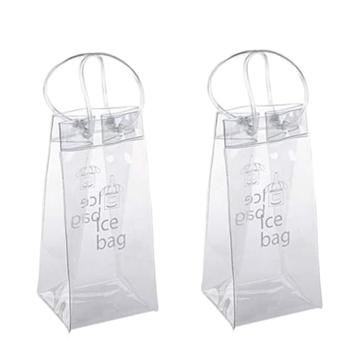 XJKLBYQ 2 -stks ijswijntas, draagbare wijnkoeler, drinkzakken Clear Wine Pouch Cooler Inklapbare PVC Wine Pouch Tassen met handvat voor champagne koud bier gekoelde dranken